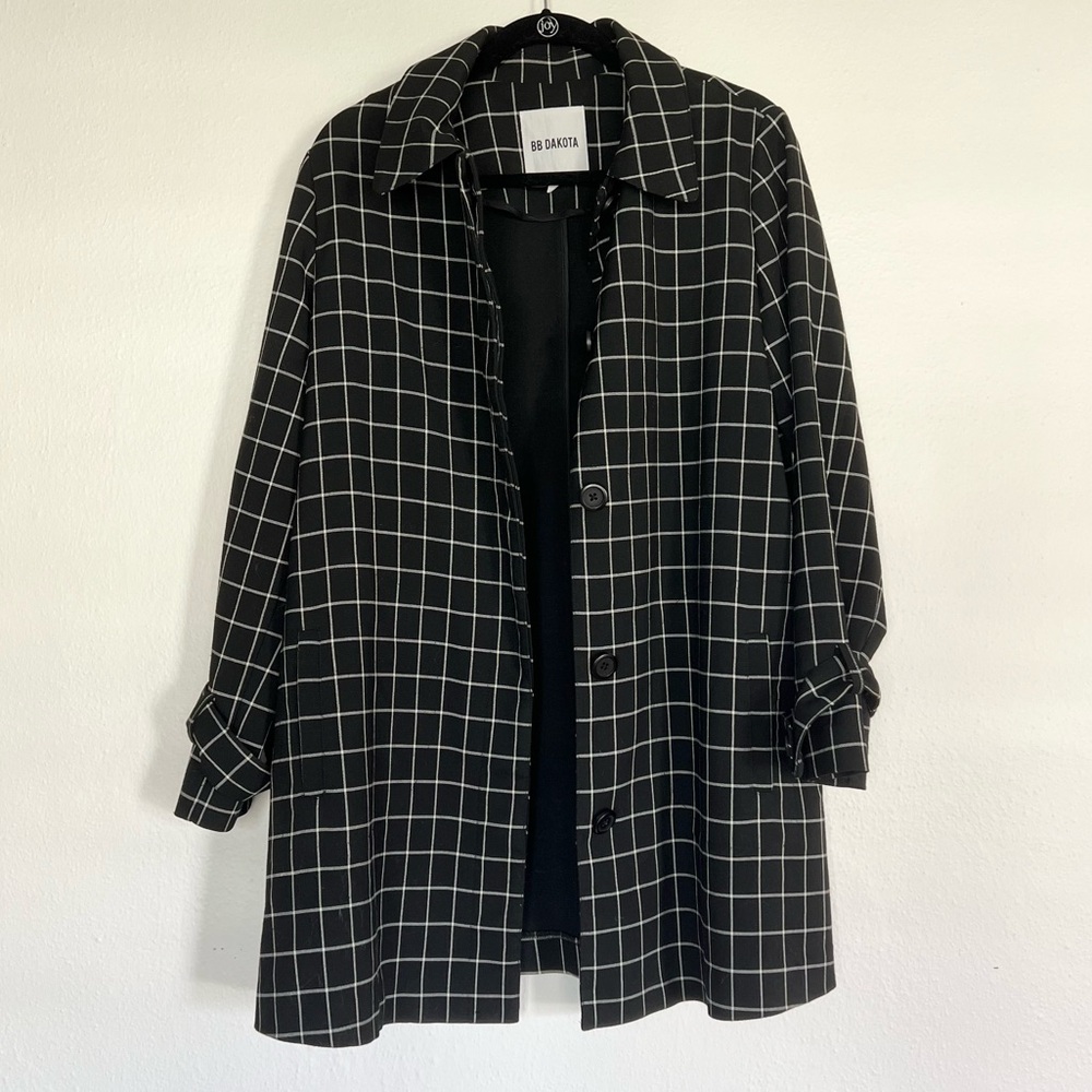 BB Dakota Longline Blazer Coat Jacket Black Windowpane Print